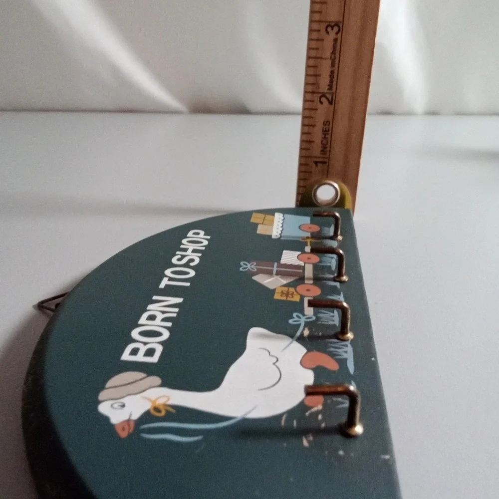 Vintage Born To Shop Goose Wooden Key Rack 4 Hook Wall Hanging Decor Teal